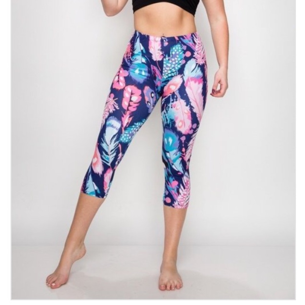 Feather legging capris plus size multi colored
